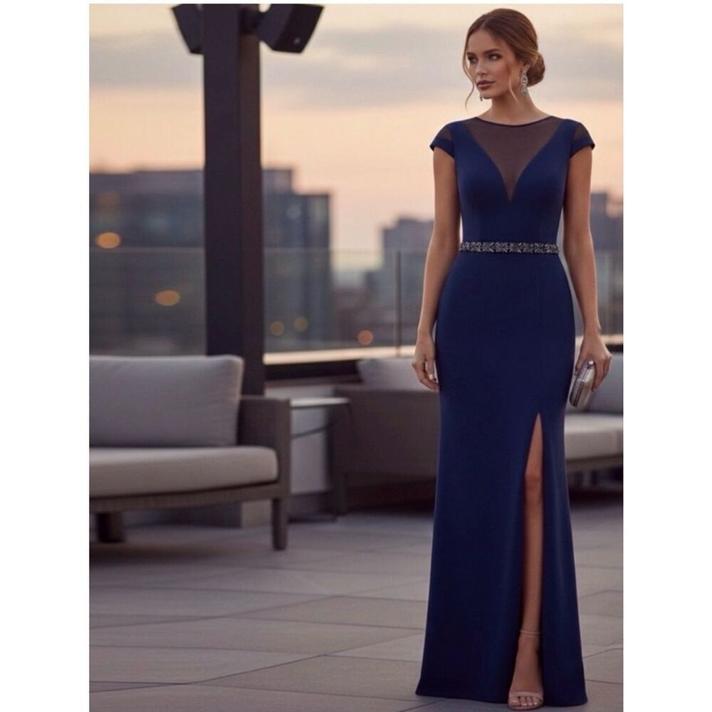 Carmen Marc Valvo Deep Blue Maxi Dress New with Tags- 10